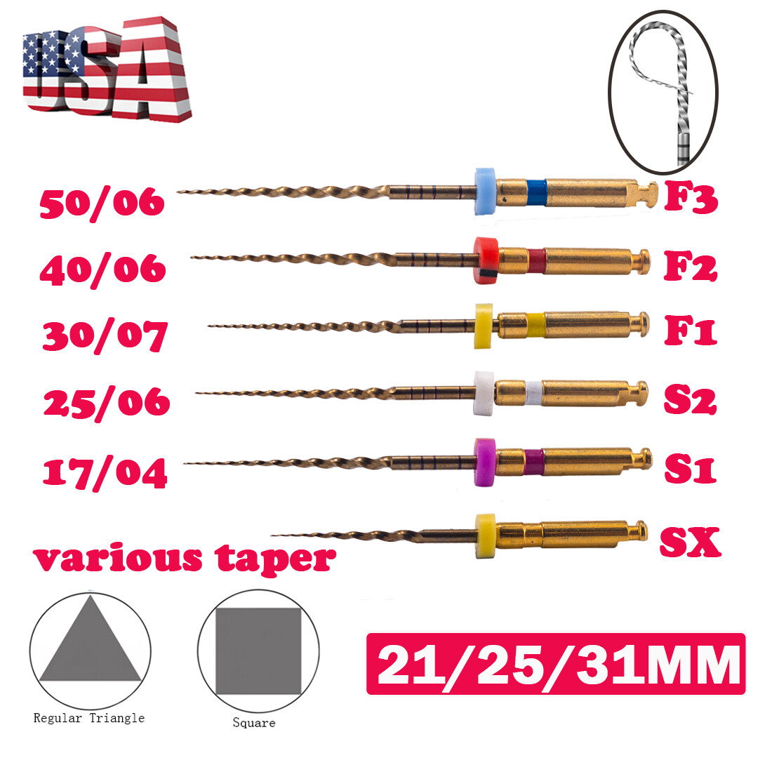 Dental Endo Rotary Files X-Pro Gold Taper NITI Endodontic Root Files Sx-F3 25MM