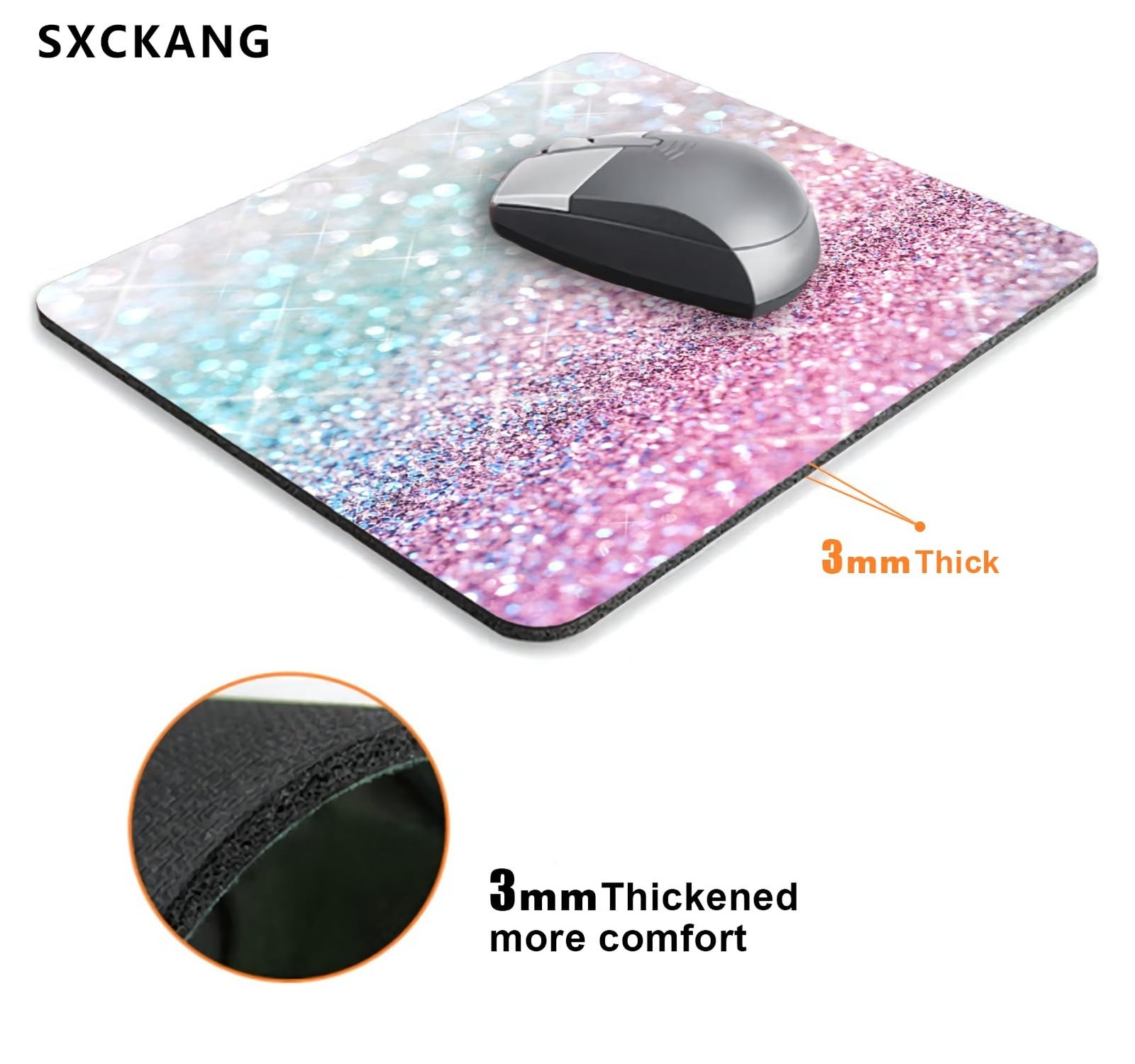 Pink Blue Sparkly Mouse Pad Cute, Rubber Glitter Bling Gradient Mousepad for …
