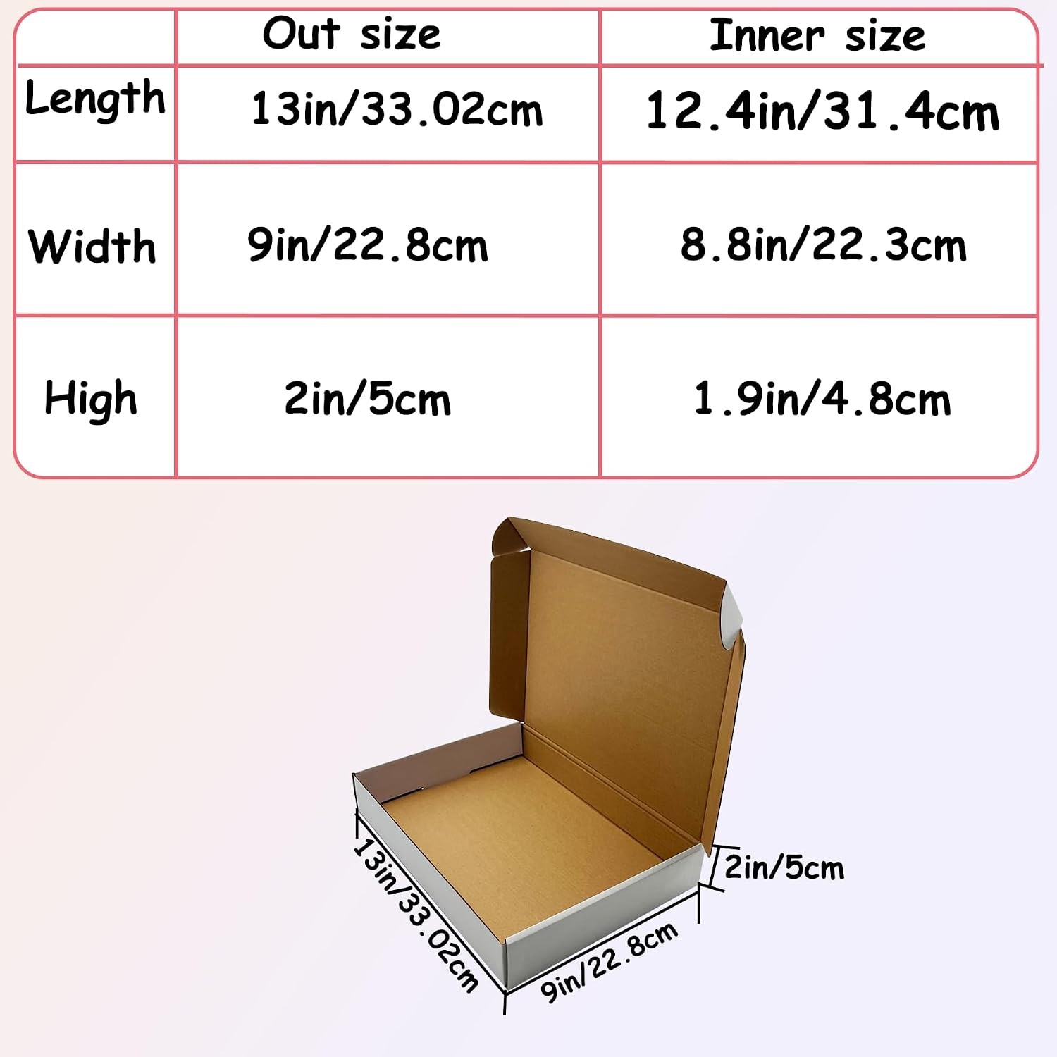 White 13X9X2 Inch Shipping Boxes Pack of 25, Corrugated Cardboard Boxes for Smal