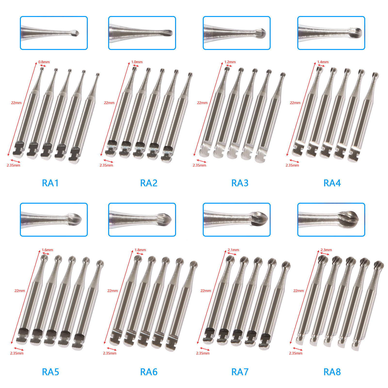 Dental Round Carbide Bur for Slow Speed Latch Type Handpiece RA 1# – 8# Burs VIP