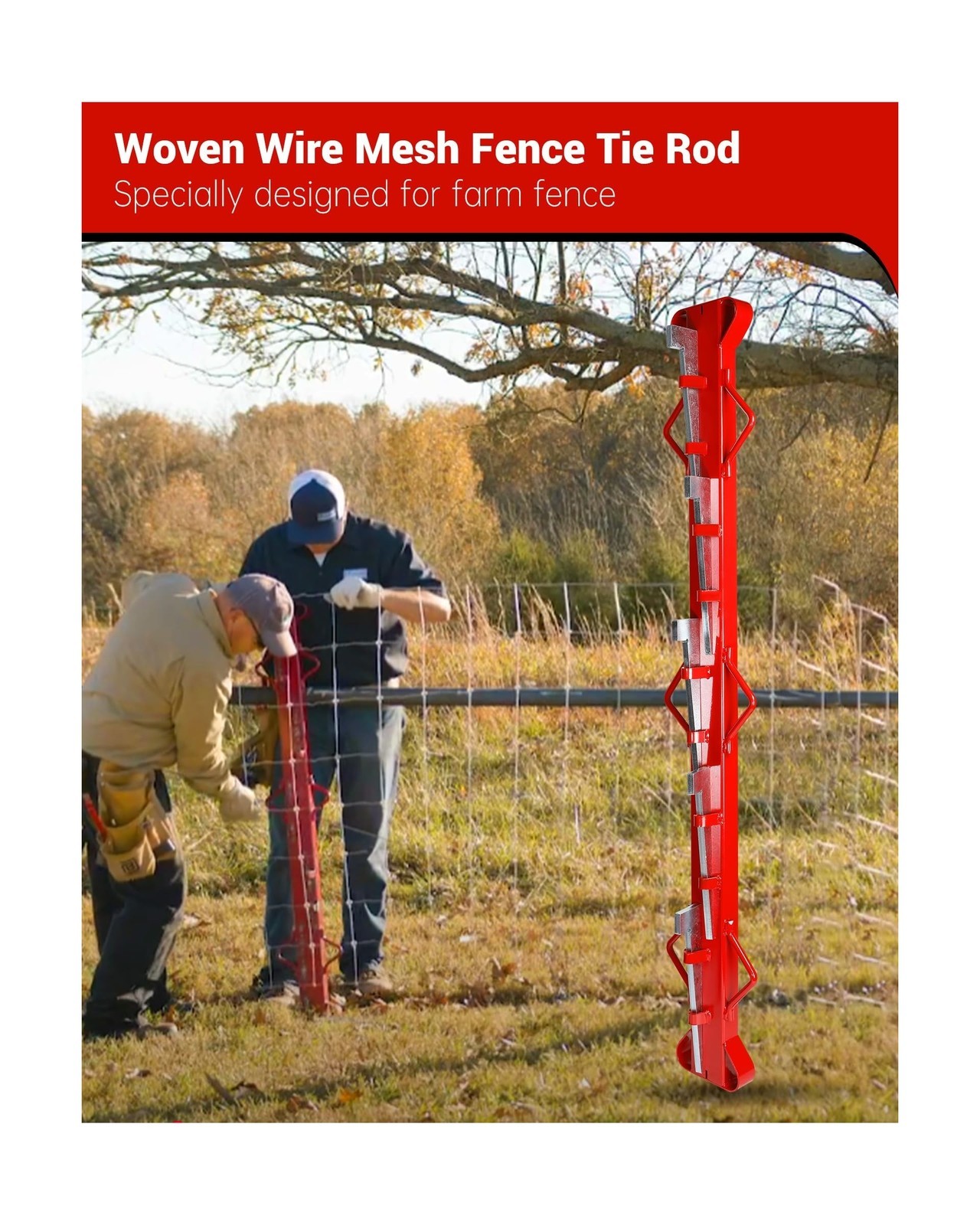 4ft Woven Wire Fence Stretcher Bar with 5 Wedges, Wire Stretcher Fence Suitab…