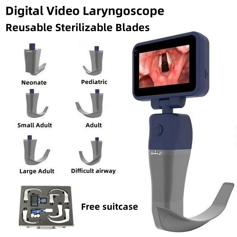 Digital Video Laryngoscope Reusable Sterilizable Blades with Free suitcase