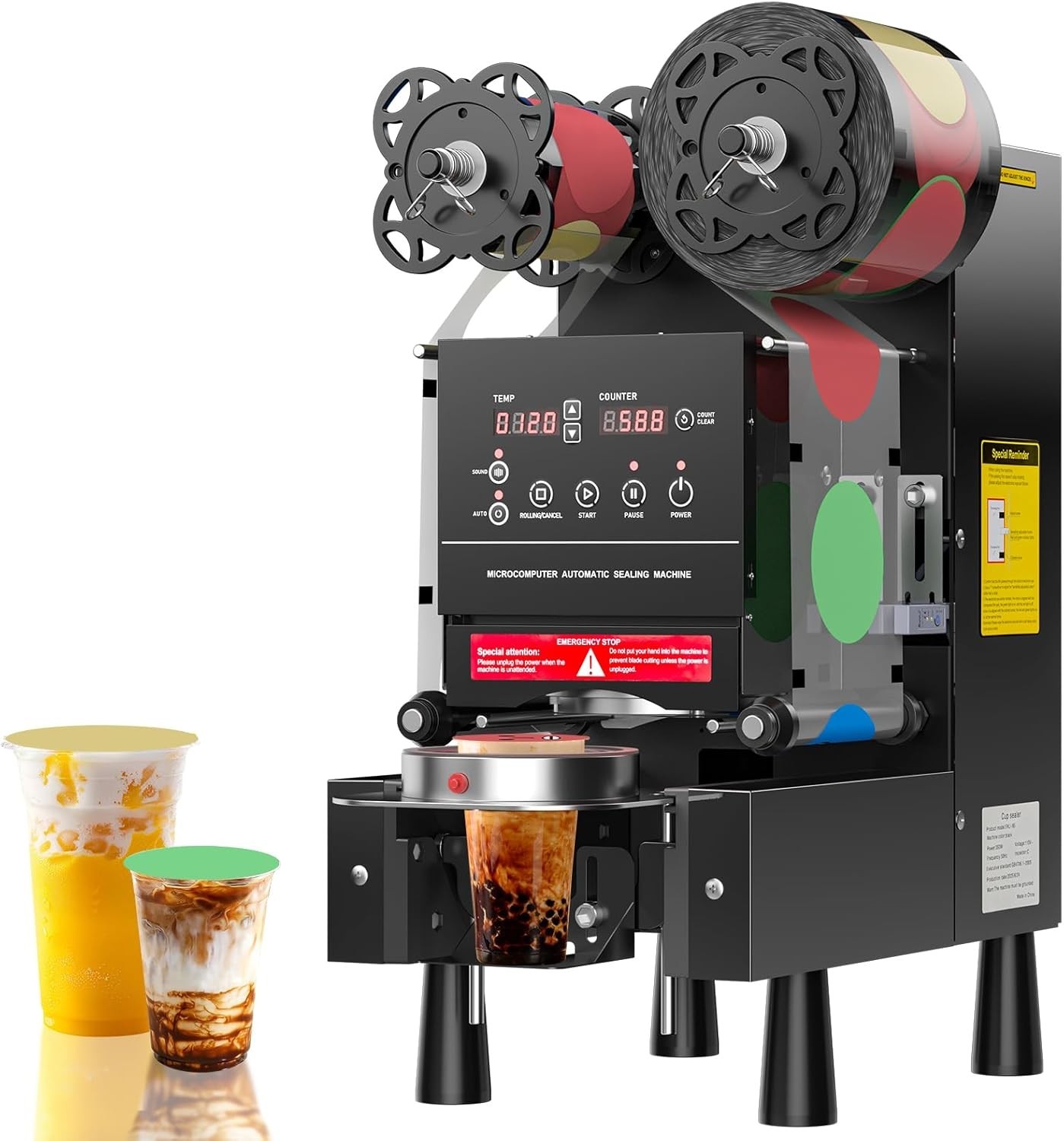 Automatic Cup Sealing Machine 600 Cups/H For 88-95mm Bubble Tea Coffee Juice