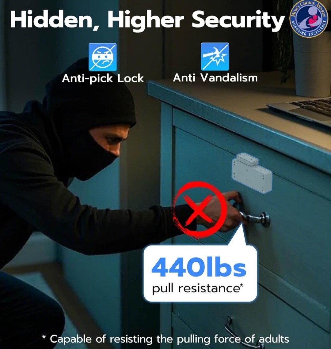 Smart Cabinet Lock, Hidden No Drill Adhesive Magnetic Baby Proofing Child Proof