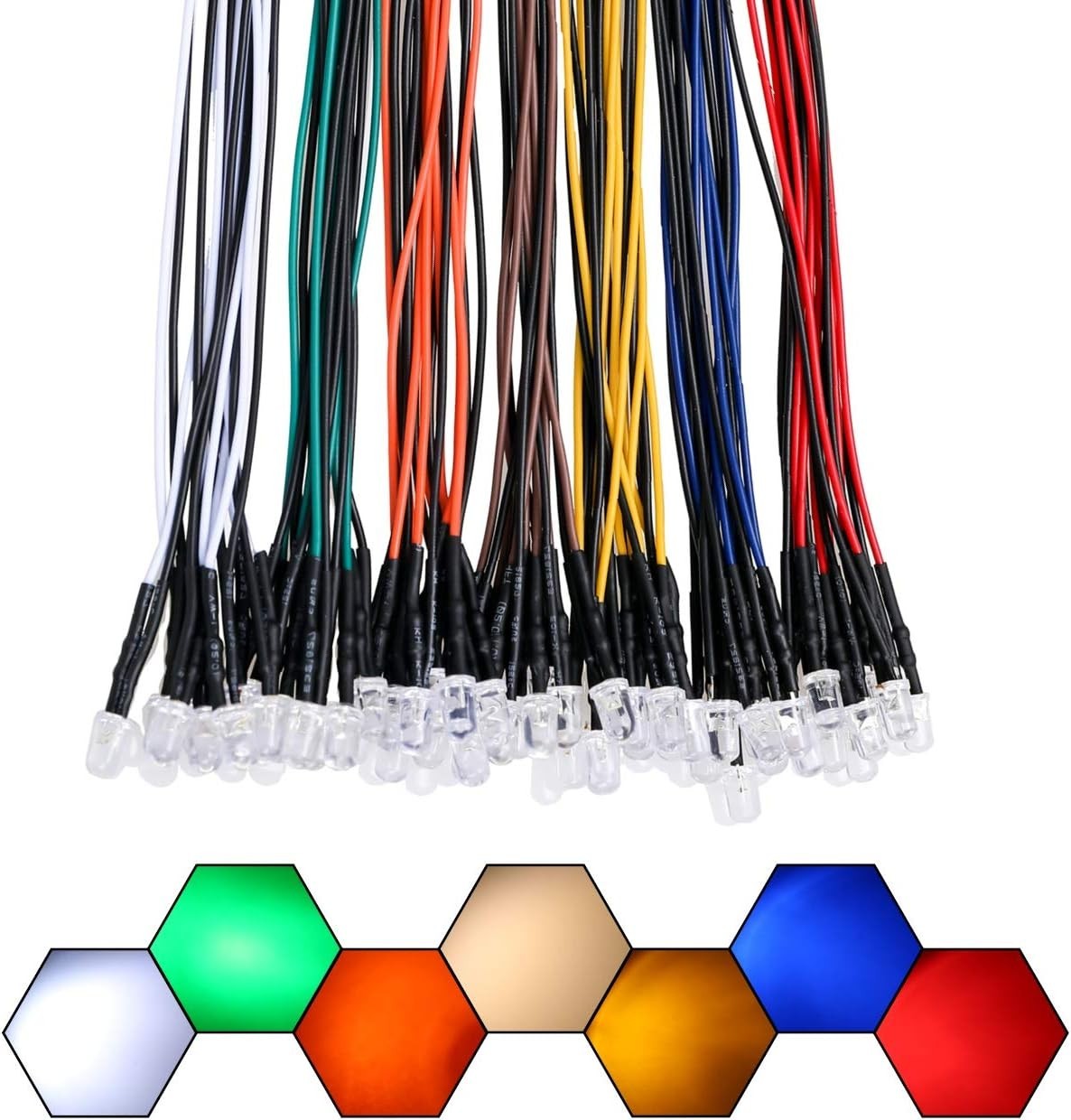 56 Pcs 12V LED Lights, 7 Colors, Pre-Wired 5mm Assorted Kit, Small LED Bulbs