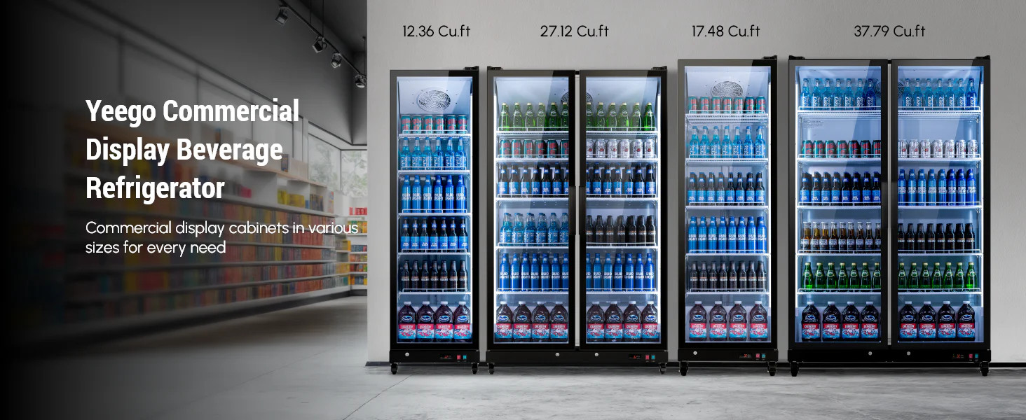 Yeego Commercial Beverage Refrigerator Glass Door Merchandiser Fridge 4 Size New