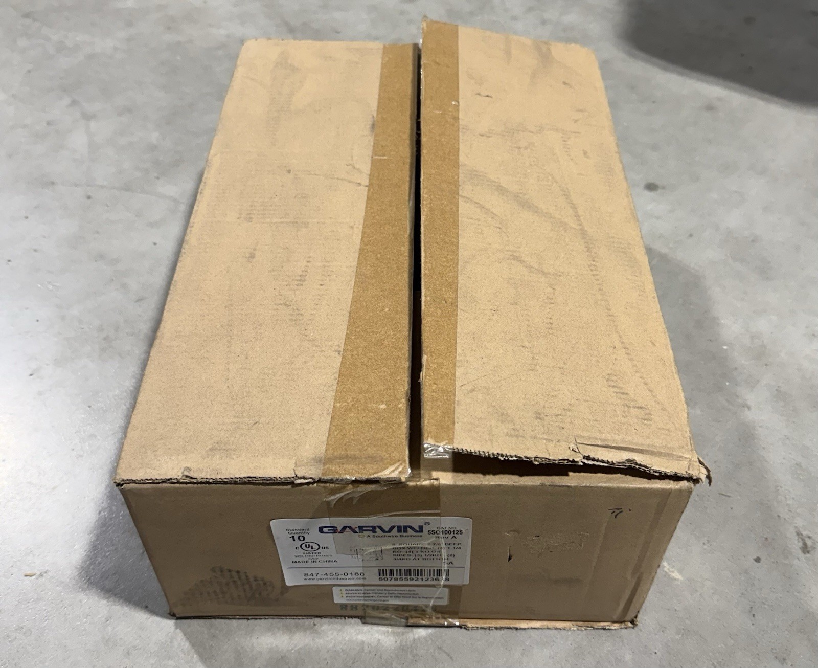 10qty Southwire Garvin 5SQ100125 5″ Square Welded Box 2-7/8 Deep 1 & 1-1/4″ KO’s