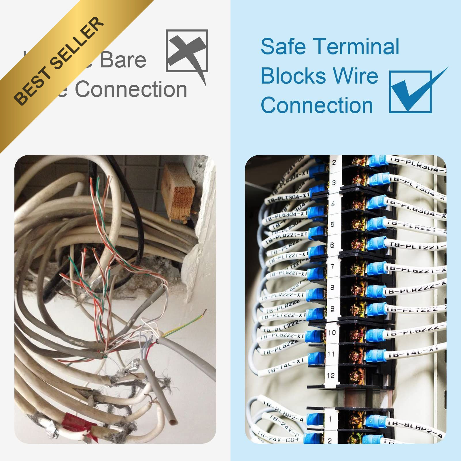 Dual Row Screw Terminal Block 2 Pack 4 Circuits 20A 300V Heat Shrink Connectors