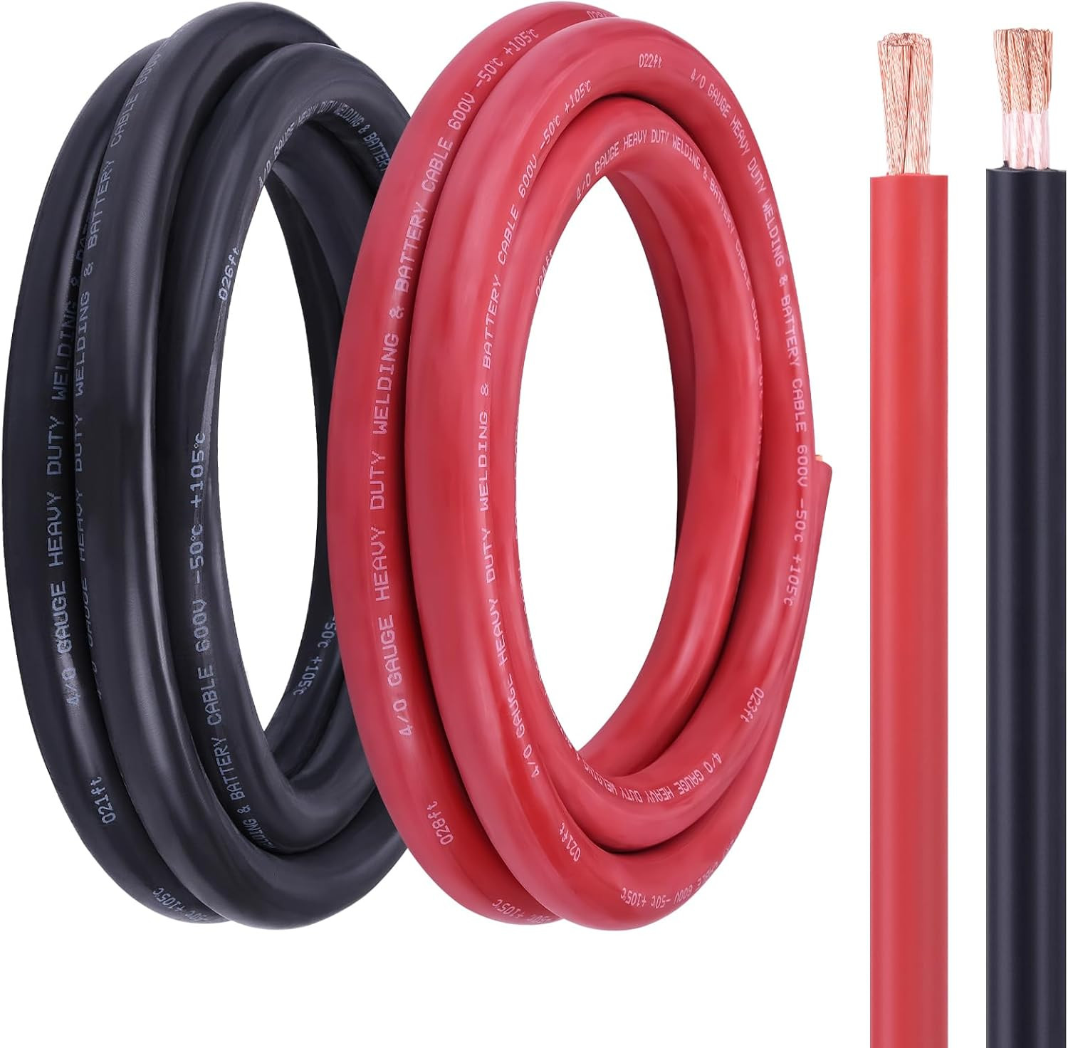 4/0 Battery Cable, 5FT Red + 5FT Black 4/0 Welding Cable, Stranded Oxygen-Free P
