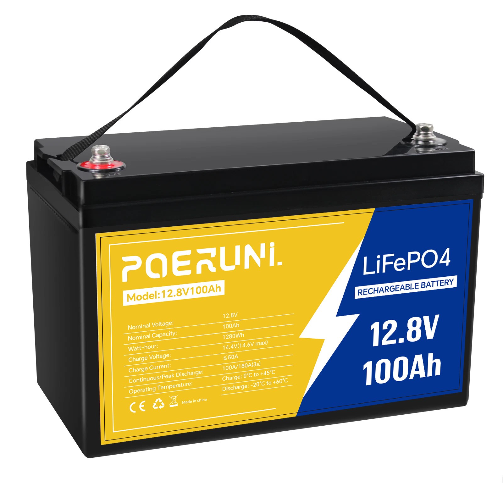 LiFePO4 12V 100Ah Lithium Battery Deep Cycle for Camper Van Off-Grid Solar RV