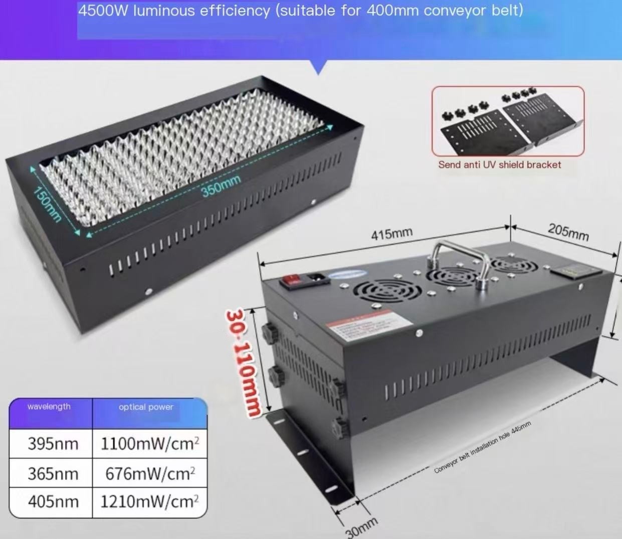 Conveyor Belt Dedicated UV Curing Lamp Light Belt Timing Function PLC Control