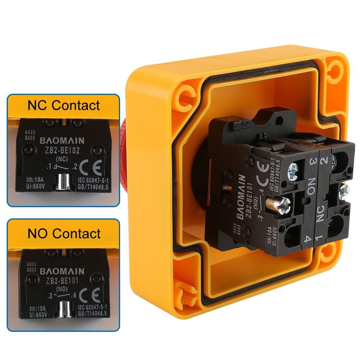 Red Emergency Stop Switch Weatherproof Push Button with Box 10A 660V 1NO 1NC