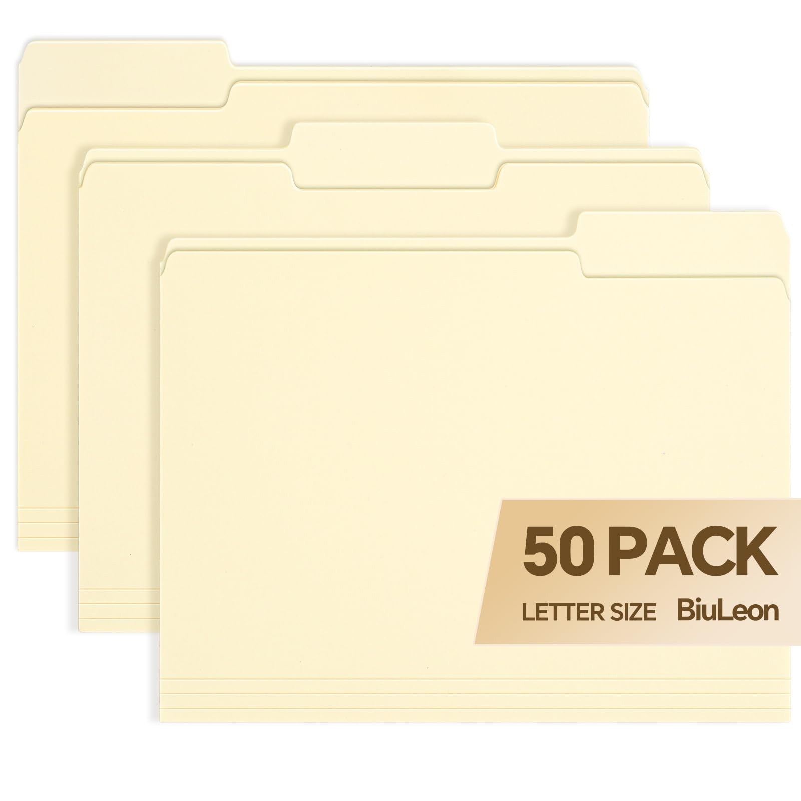 21 Pack Manila File Folders 8.5×11 Inch Letter Size 1/3 Cut Tabs Office