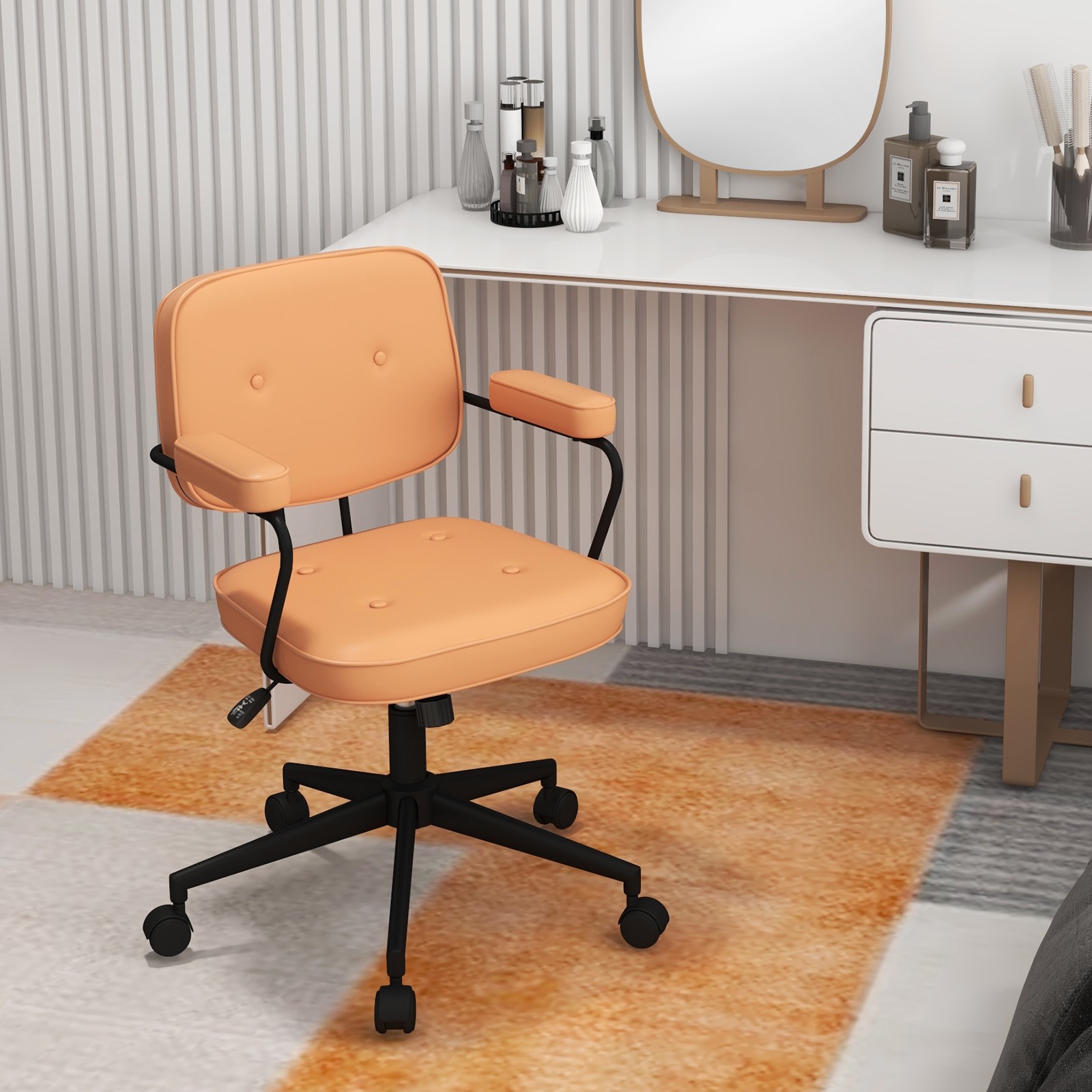 Costway PU Leather Office Chair Adjustable Swivel Leisure Desk Chair w/ Armrest