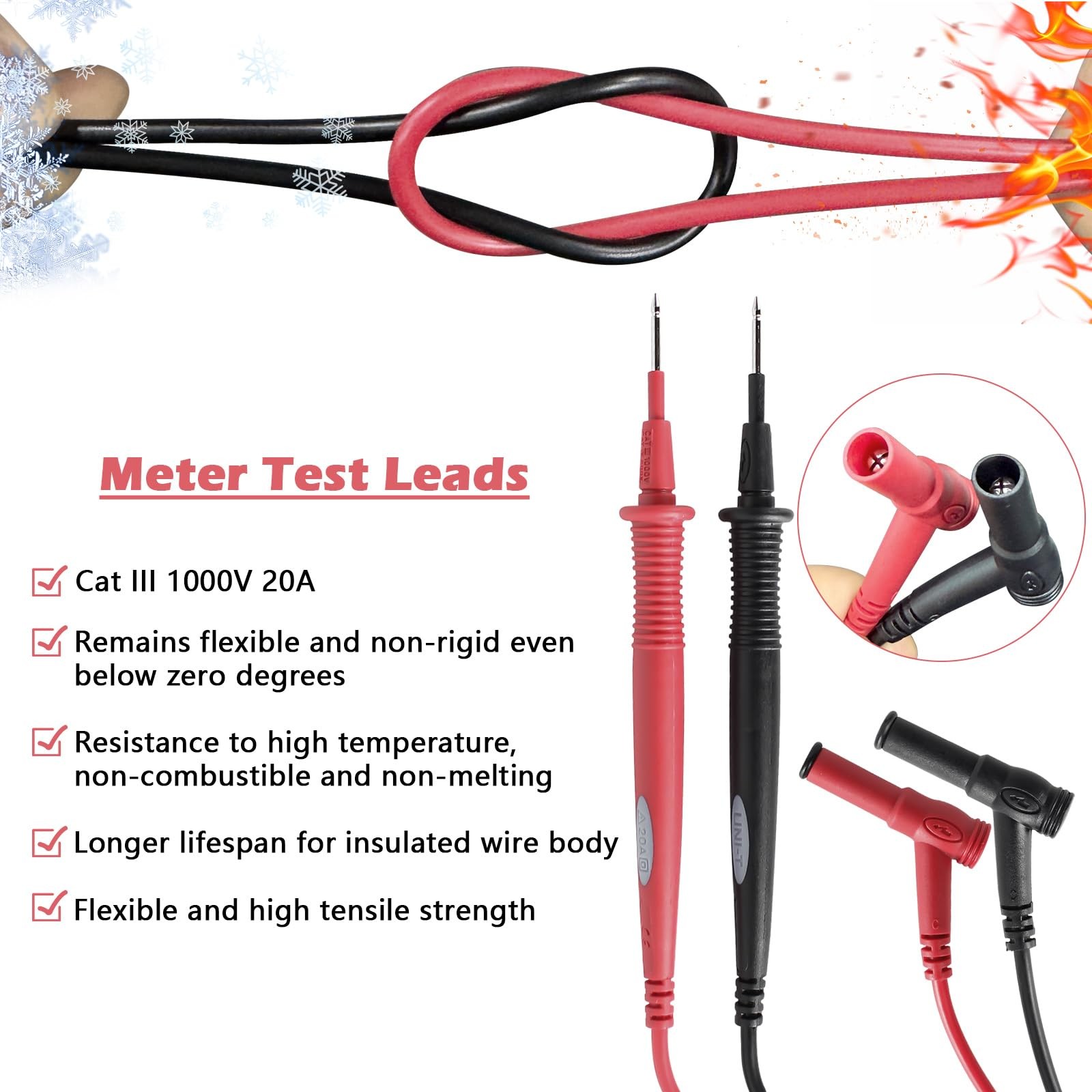 New Meter Test Leads Cat III 1000V 20A Replacement for Fluke Ideal Simpson