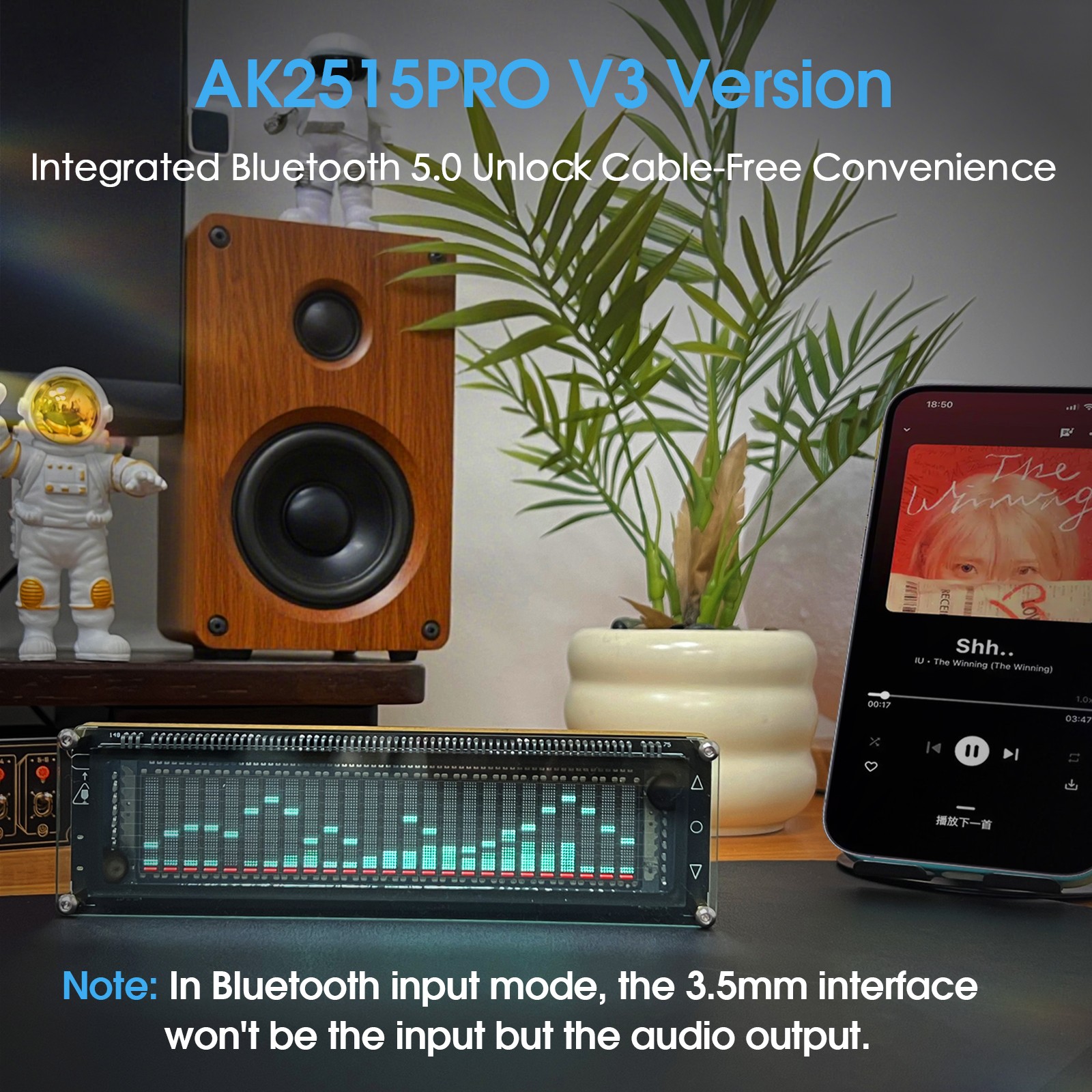 Bluetooth 5.0 Audio Spectrum MIC Pickup VFD Sound Level Meter Display w/ AGC