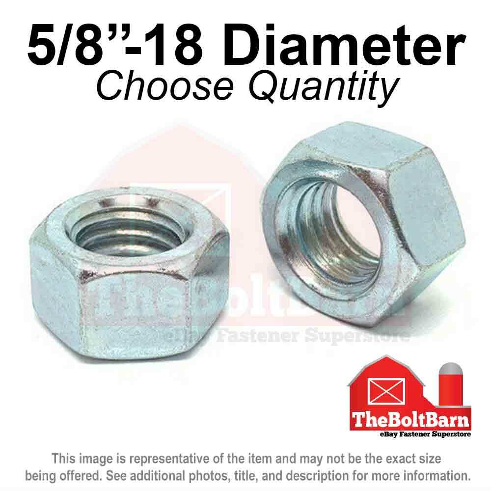 5/8″-18 Grade 5 Finished Hex Nuts Zinc Plated FINE Thread (Pick Quantity)