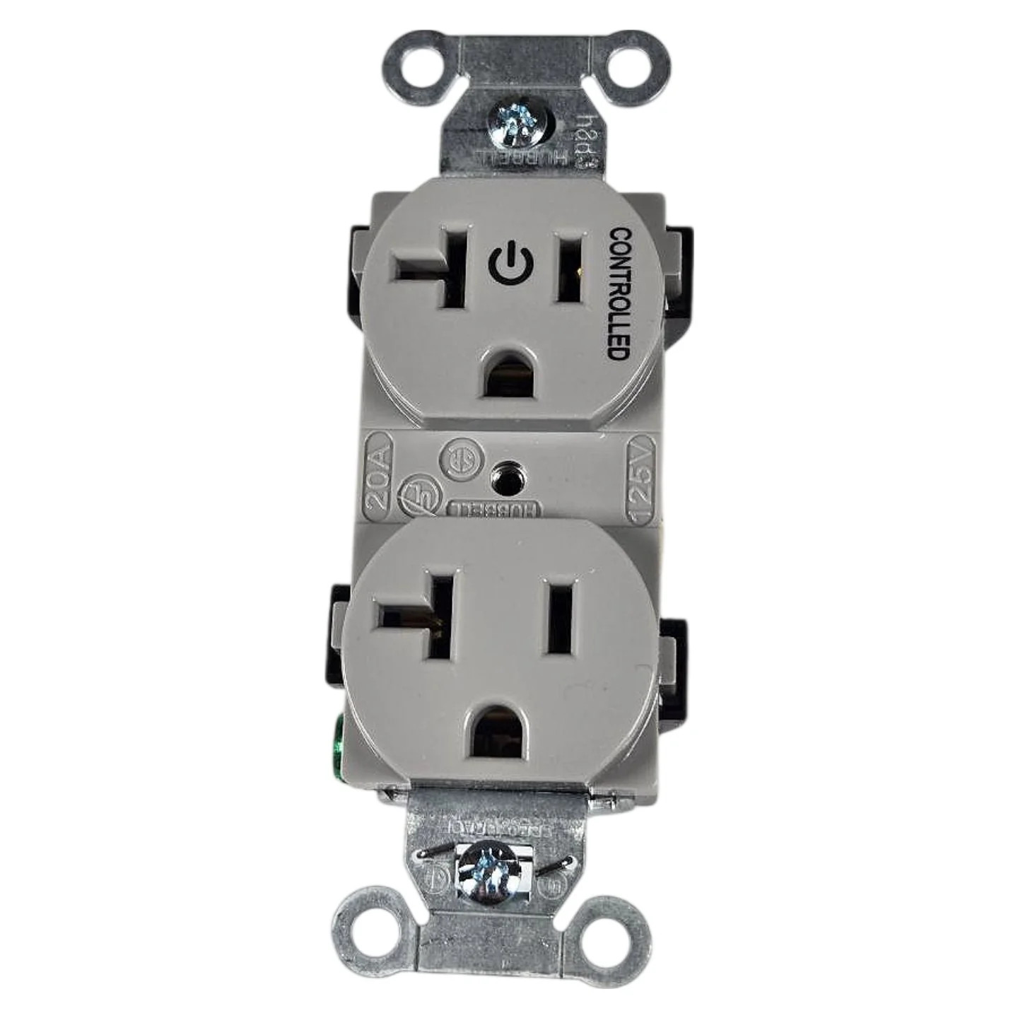 Hubbell BR20C1GRY 20A 125V NEMA 5-20R Half-Controlled Duplex Receptacle 10PK