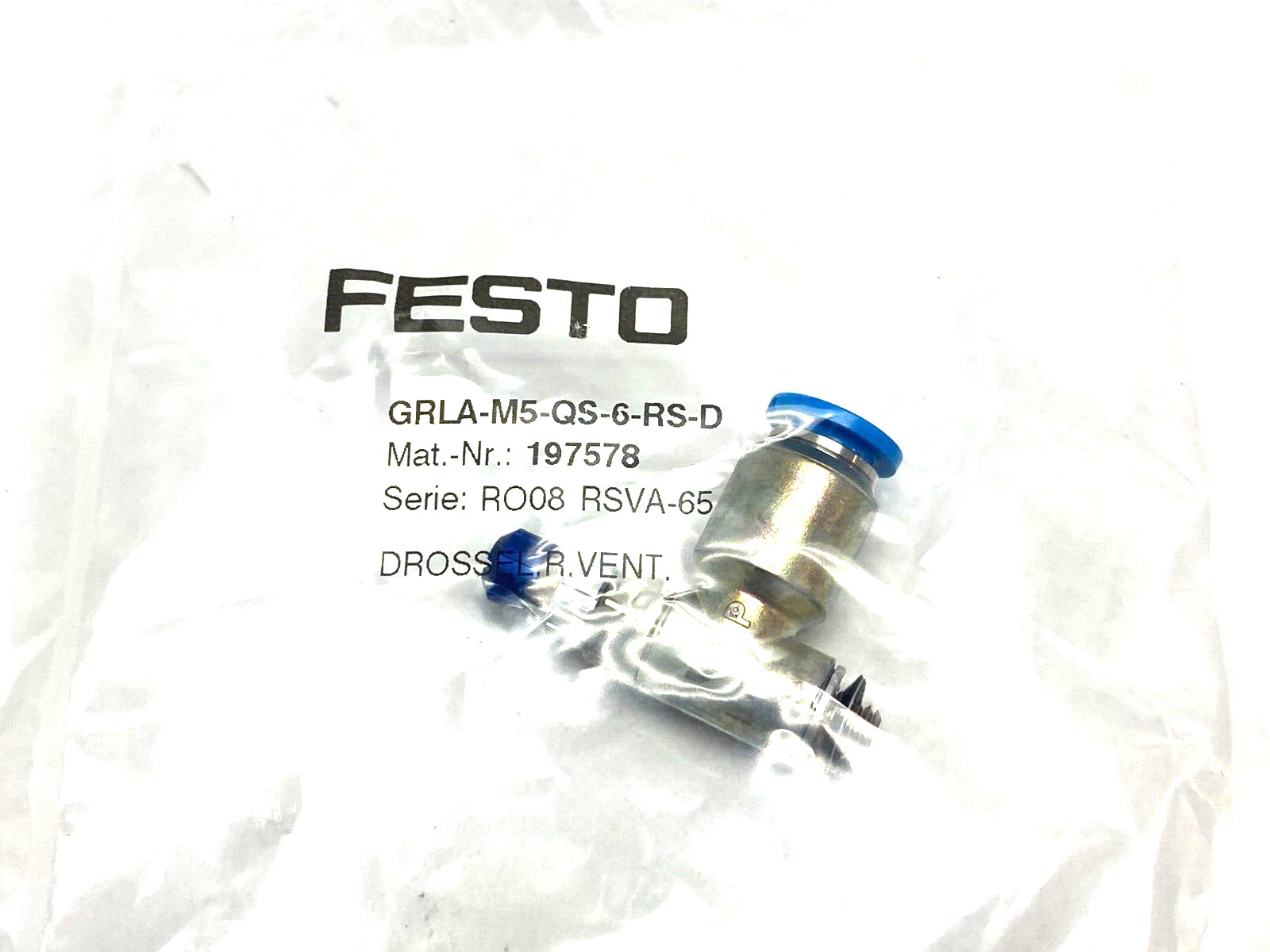 Festo GRLA-M5-QS-6-RS-D One-Way Flow Control Valve 197578