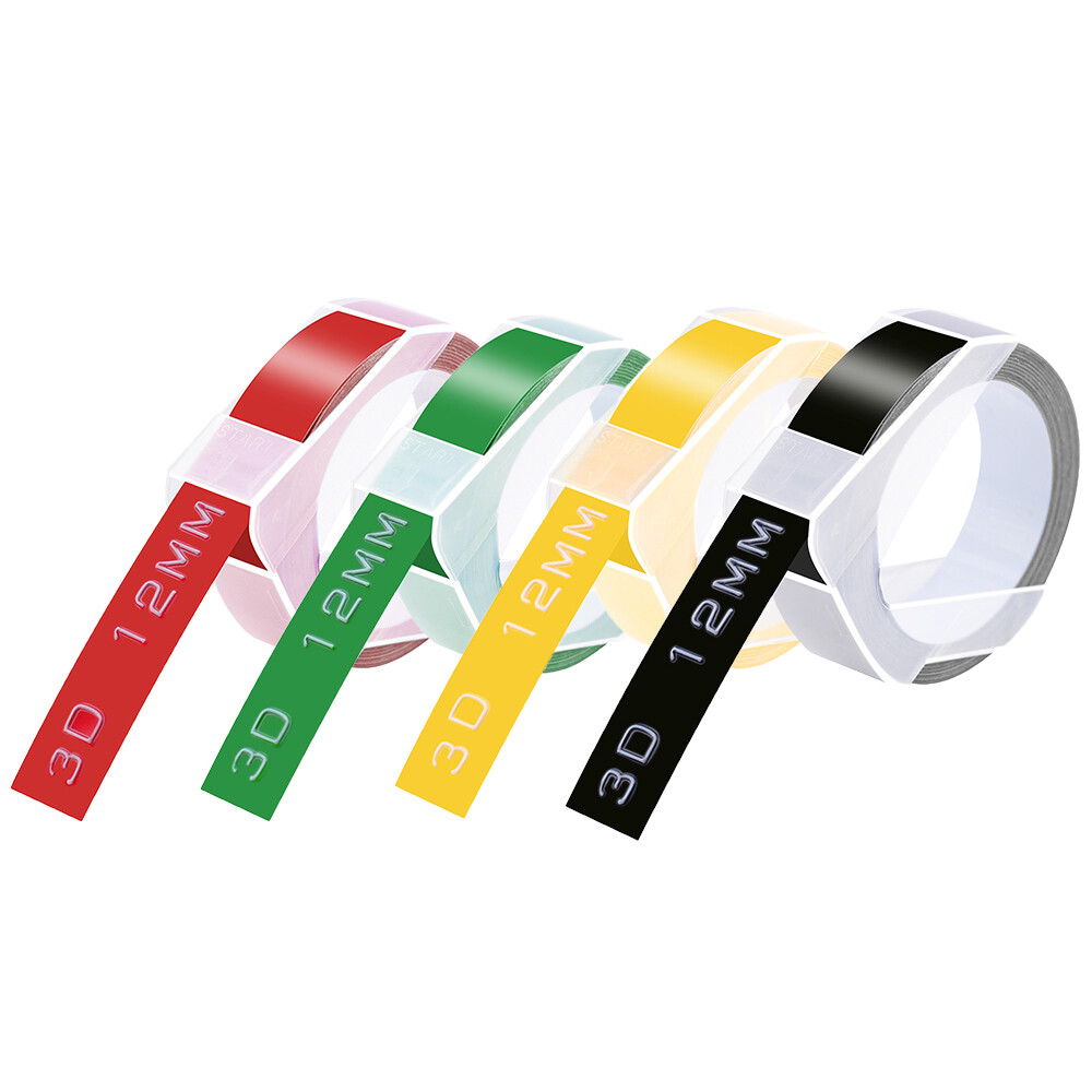 4PK 3D Embossing Tapes For DYMO Embossers Label 1/2″ Red Green Yellow Black