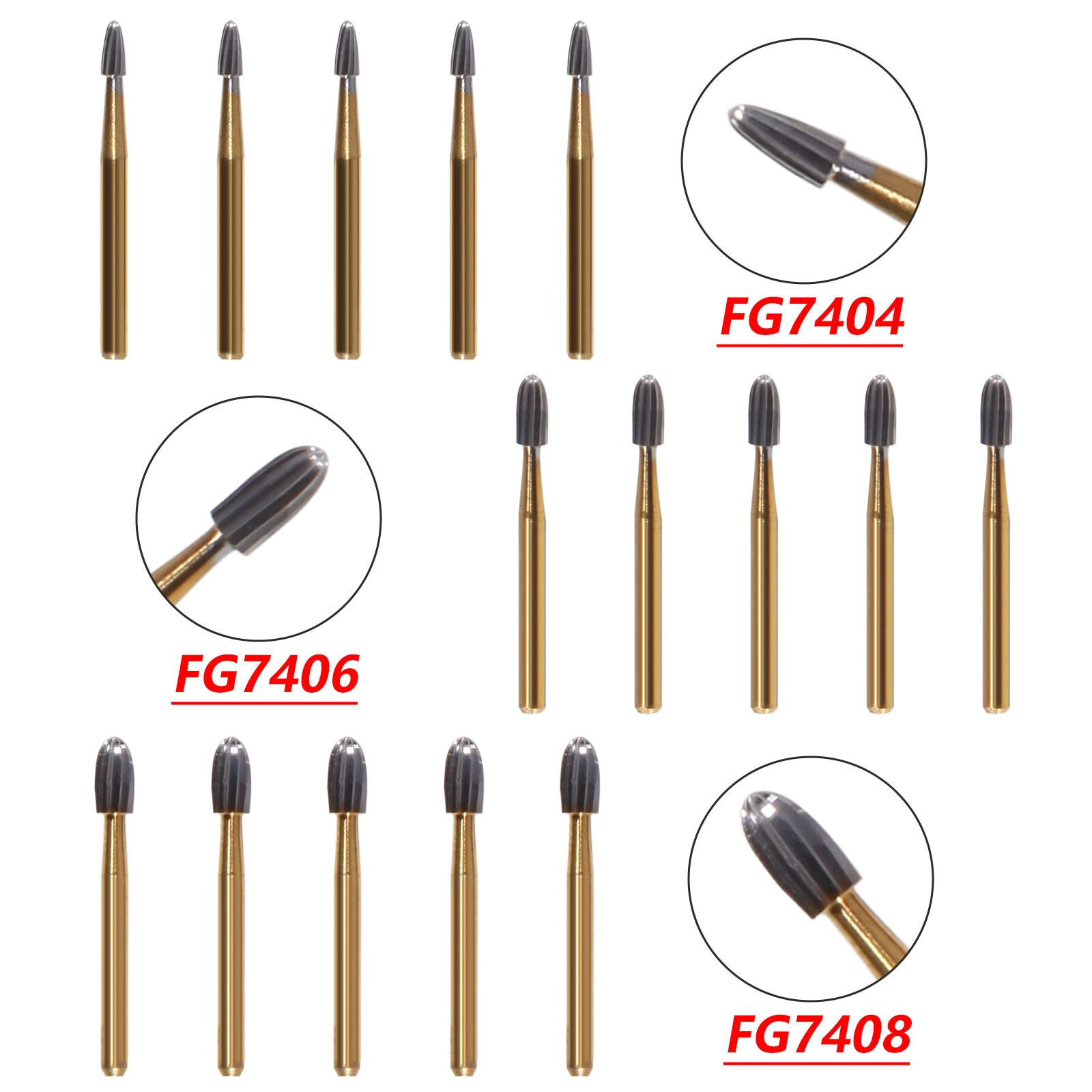 Dental Tungsten Carbide Bur Trimming&Finishing Egg Football FG 7404 7406 7408 DL