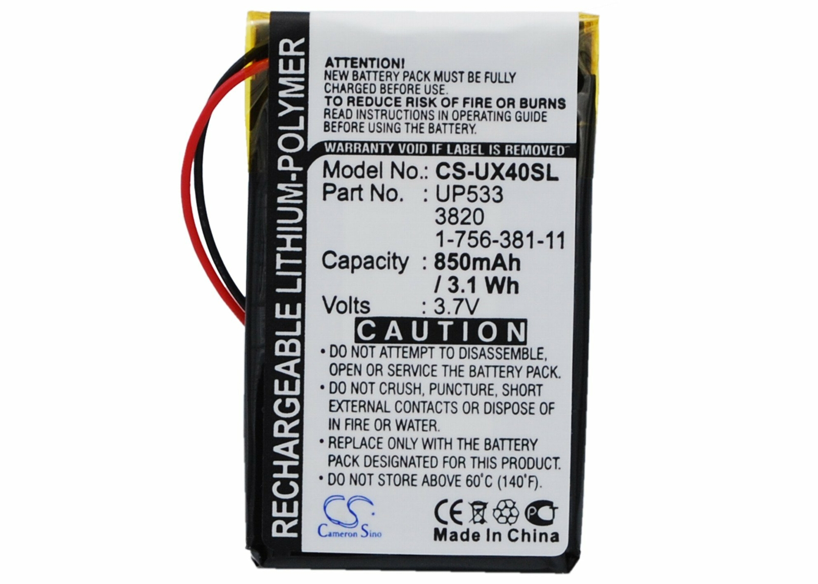 850mAh Battery For Sony Sony Clie PEG-UX40,Clie PEG-UX50;P/N:1-756-381-11,UP553