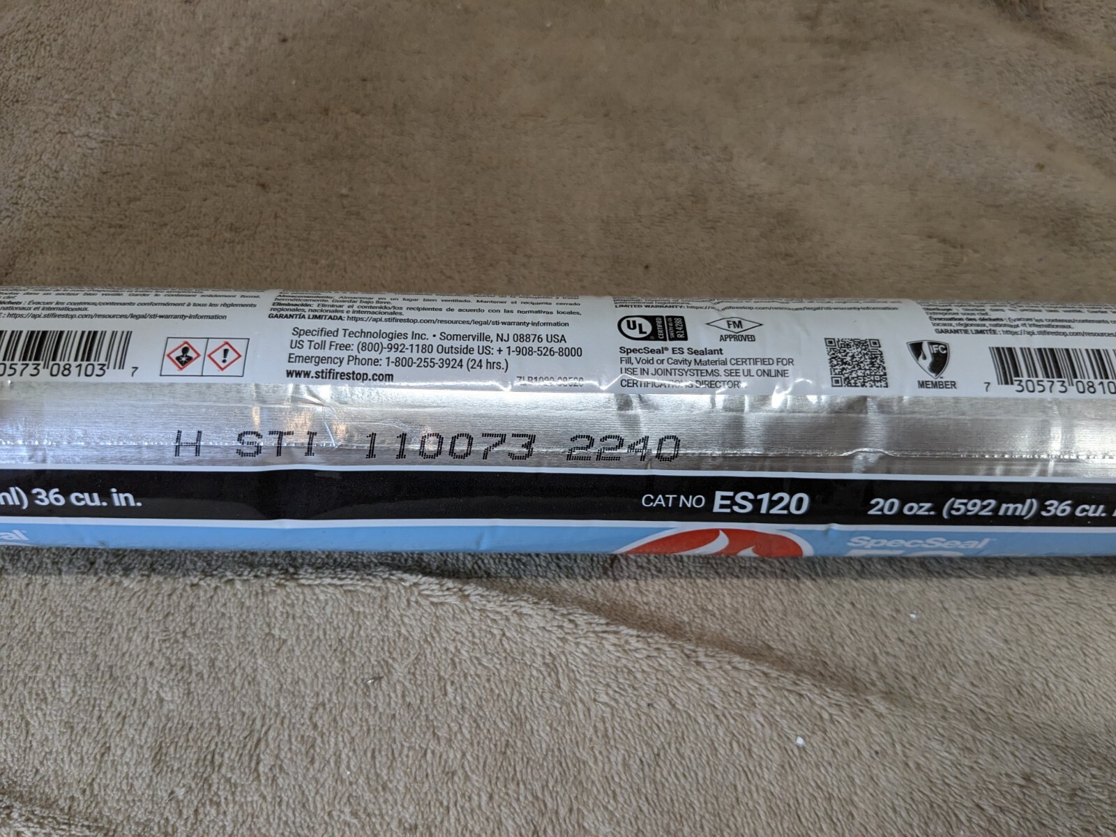Specseal ES Elastomeric Firestop Sealant ES120 Lot of 12 20oz Tubes