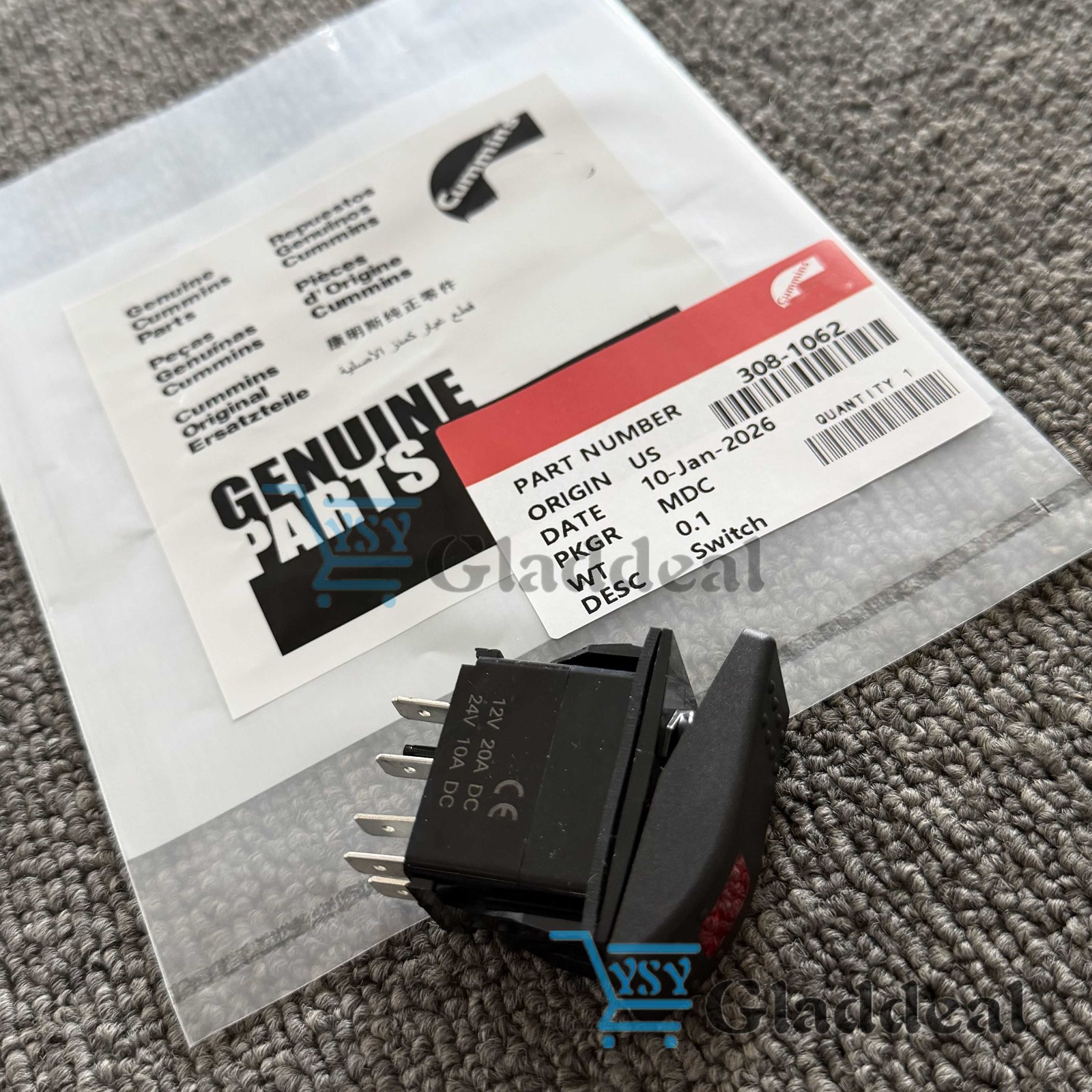 New Generator Rocker Start Stop Switch red light For Onan Cummins 308-1062