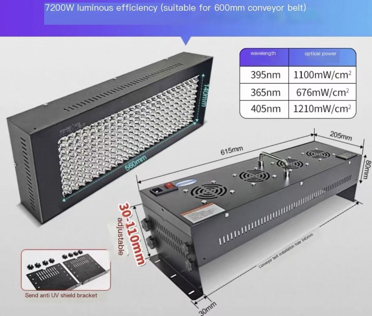 Conveyor Belt Dedicated UV Curing Lamp Light Belt Timing Function PLC Control