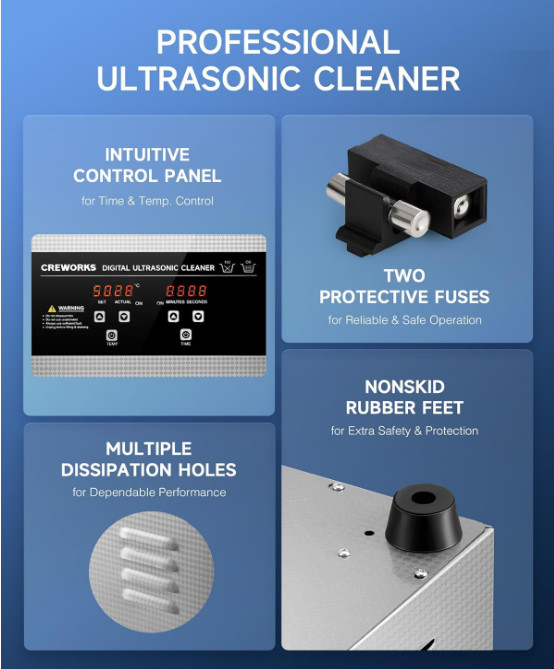 Limpiador Ultrasónico Digital 10L con Calentador y Temporizador de Acero Inoxida
