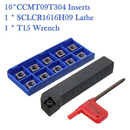 SCLCR1616H09 Lathe Turning Tool Holder Cutter + 10x CCMT09T304 Carbide Inserts