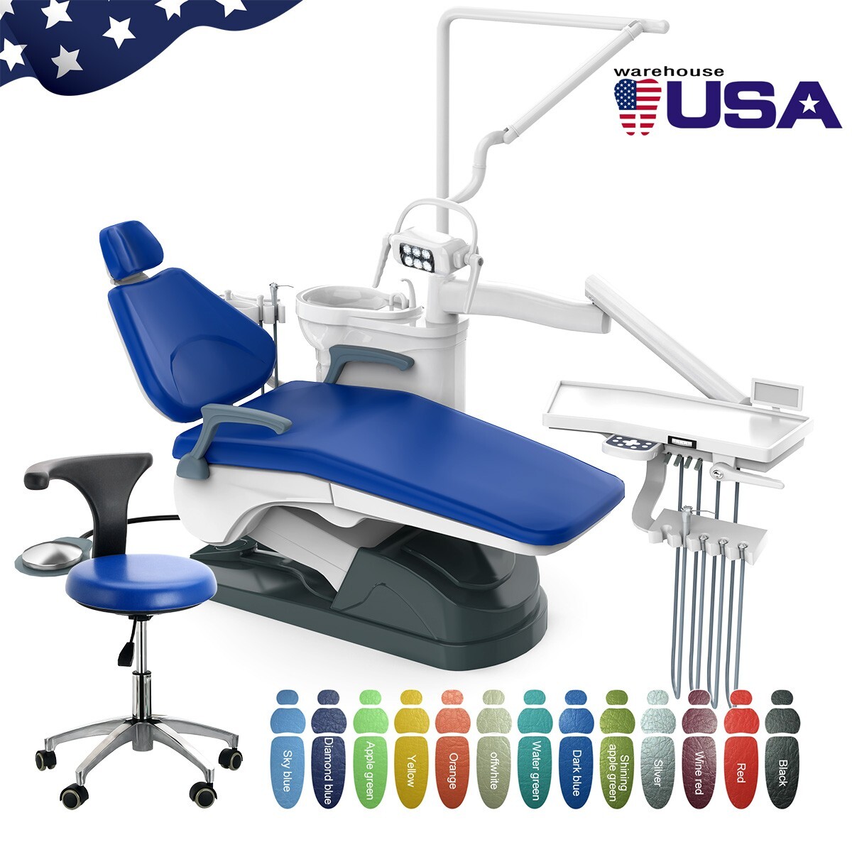 Dental Unit Chair Computer Controlled DC Motor Integral PU Hard Leather & Stool