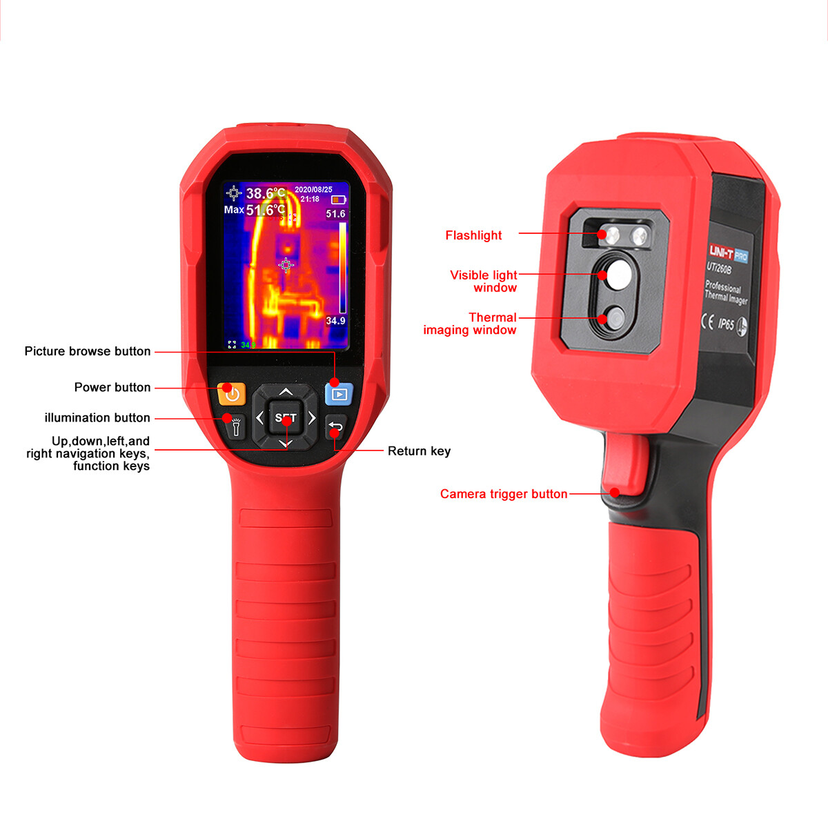 UTi260B Heavy Duty Thermal Camera -20℃~550℃ Image Capture 7 Palettes PC IP65