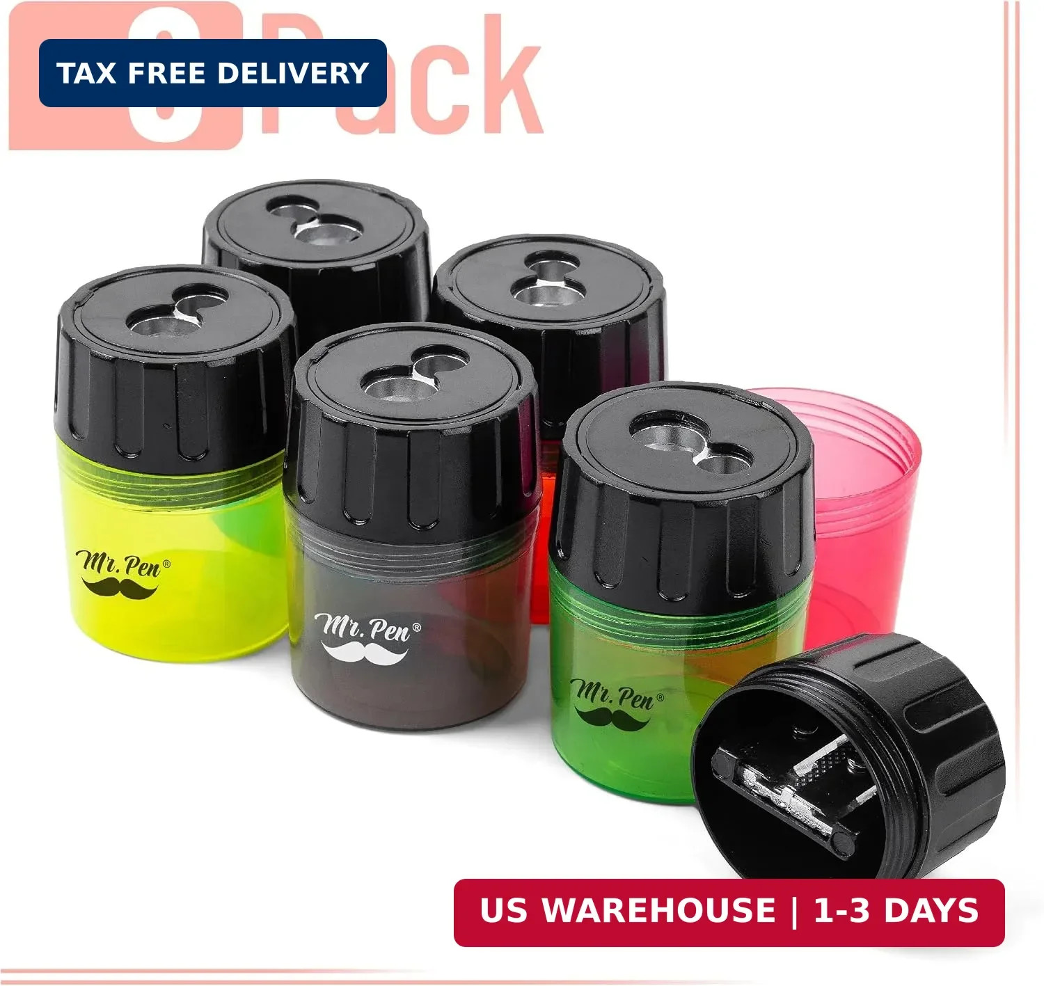 Mr. Pen- Handheld Manual Pencil Sharpener with 2 Sharpening Holes and Screw-On L