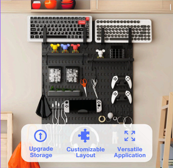 Gaming Pegboard Wall Organizer 33×22 w/ Adhesive Screw Mounts