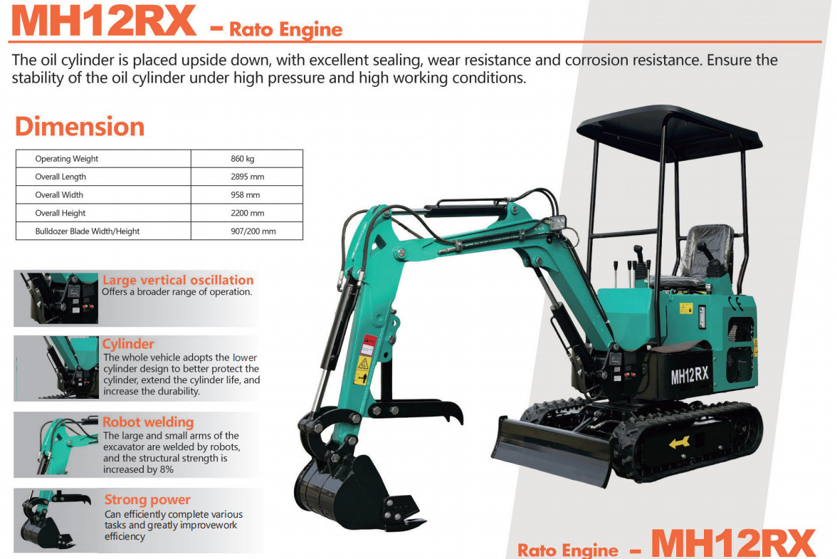 Agrotk Mini Excavator 13.5hp Gas Engine 860KG Digger Track Crawler Pilot Control
