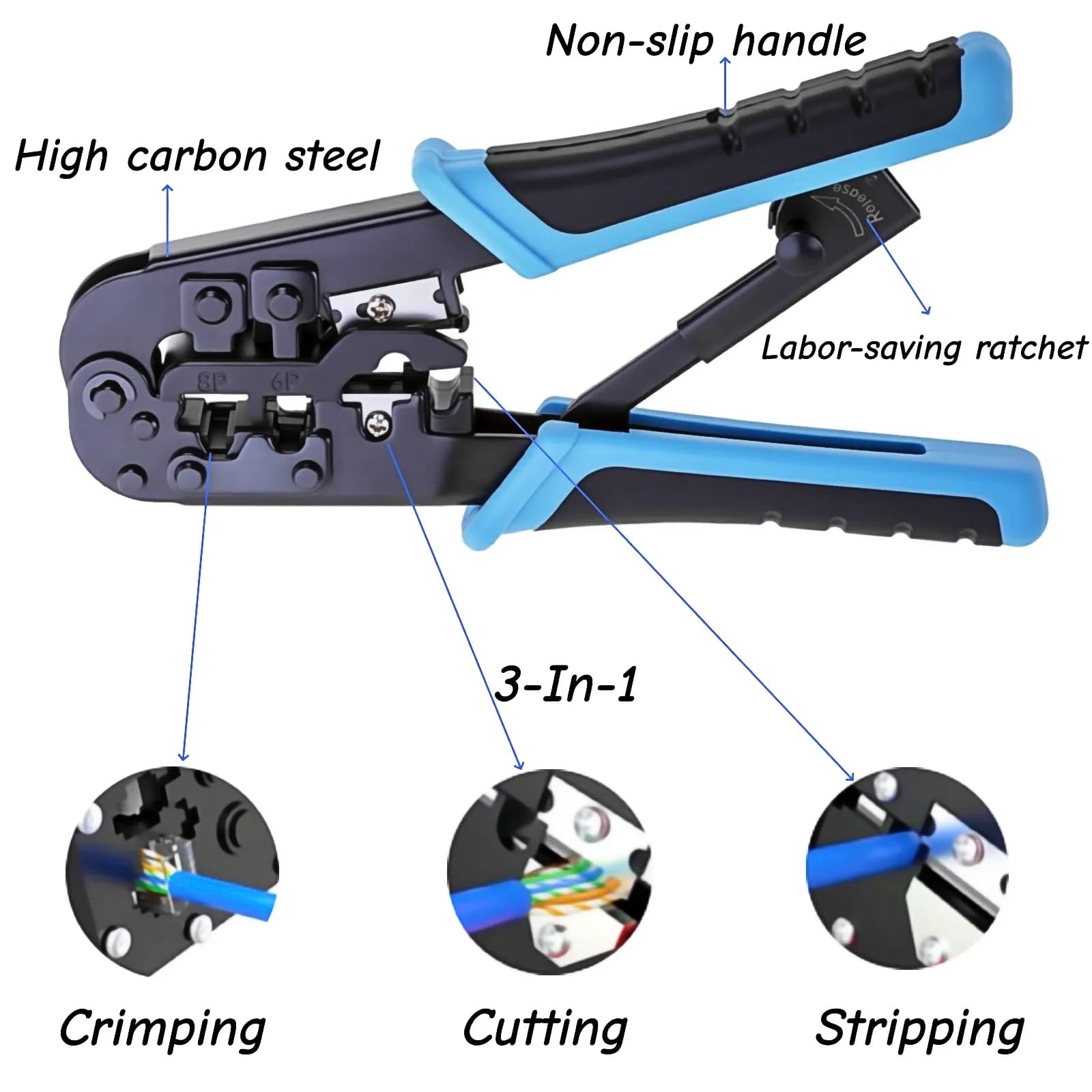 RJ45 Crimp Tool RJ45 Crimper/Wire Cutter/Wire Stripper for RJ11/ RJ12 6P 8P 4…