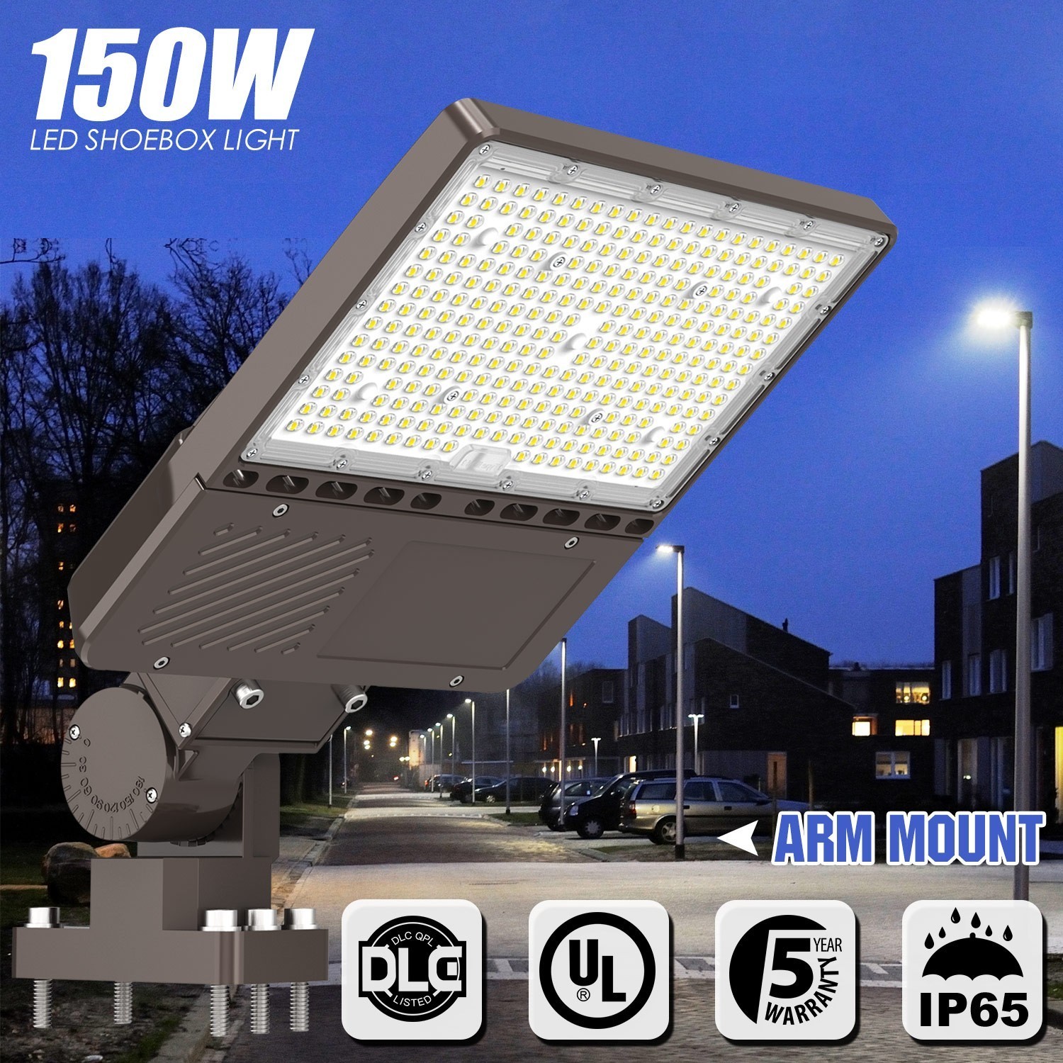 150W LED Parking Lot Light Outdoor Commercial Shoebox Street Fixture 22,500LM UL