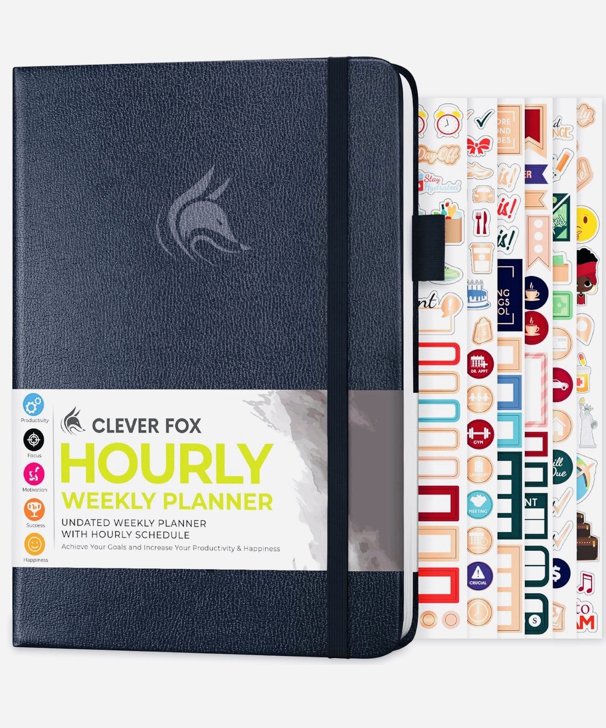Clever Fox Hourly/Weekly Planner With Sticker Sheets NWT Undated Mystic Gray