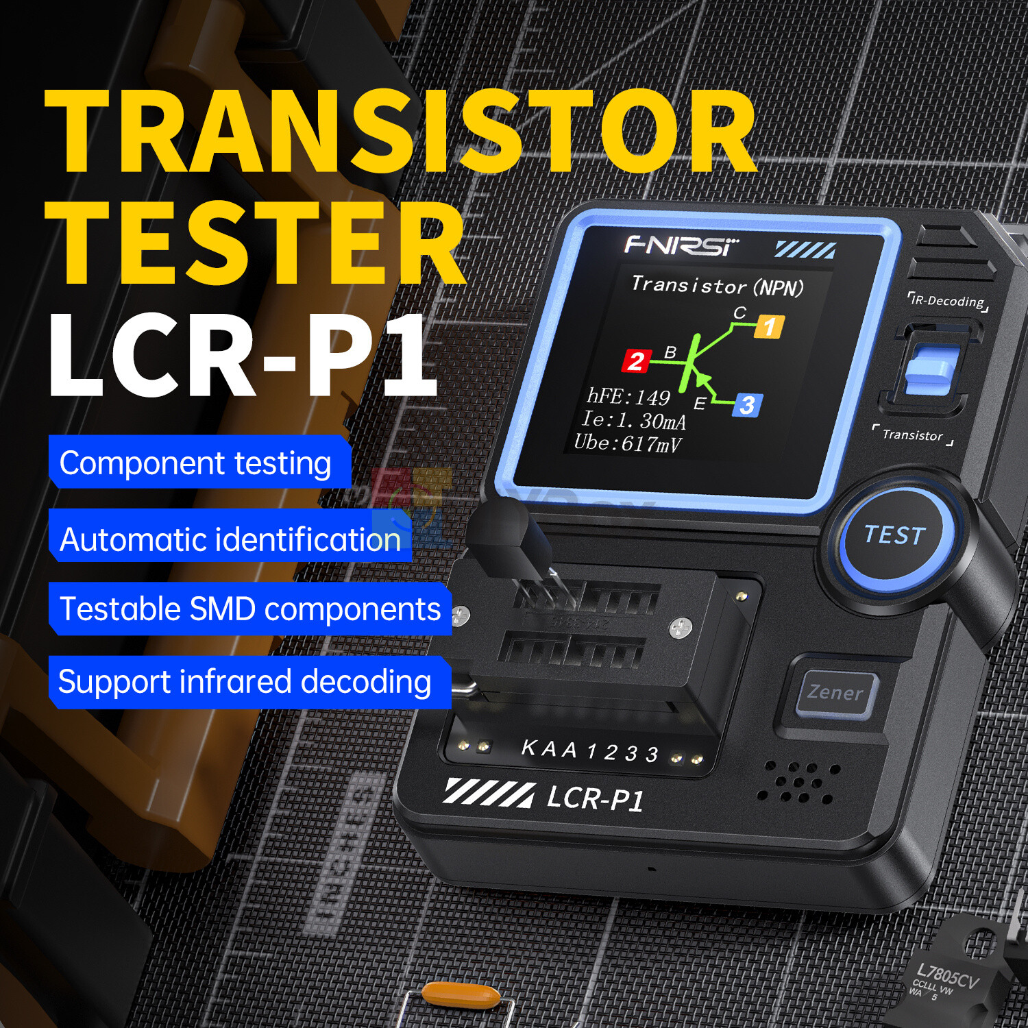 FNIRSI LCR-P1 Transistor Tester Diode TriodeMOSFET NPN PNP SMD LCR ESR Meter