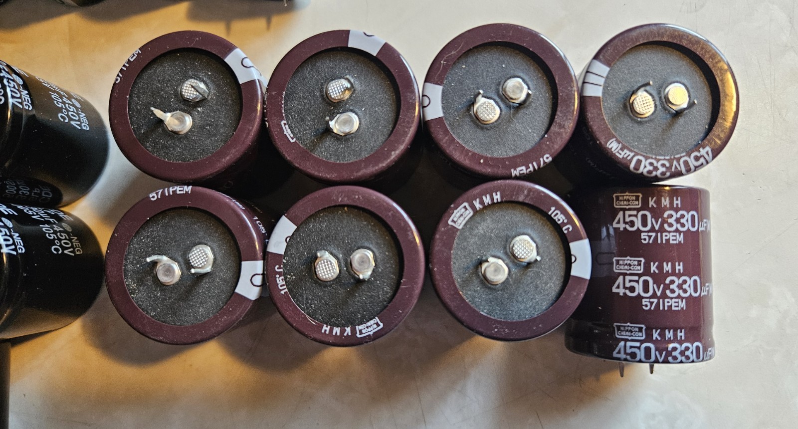 Lot of 23 Snap-In Capacitors 450V – Nippon Chemi-Con KMH & CDE SLP (330uF/220uF