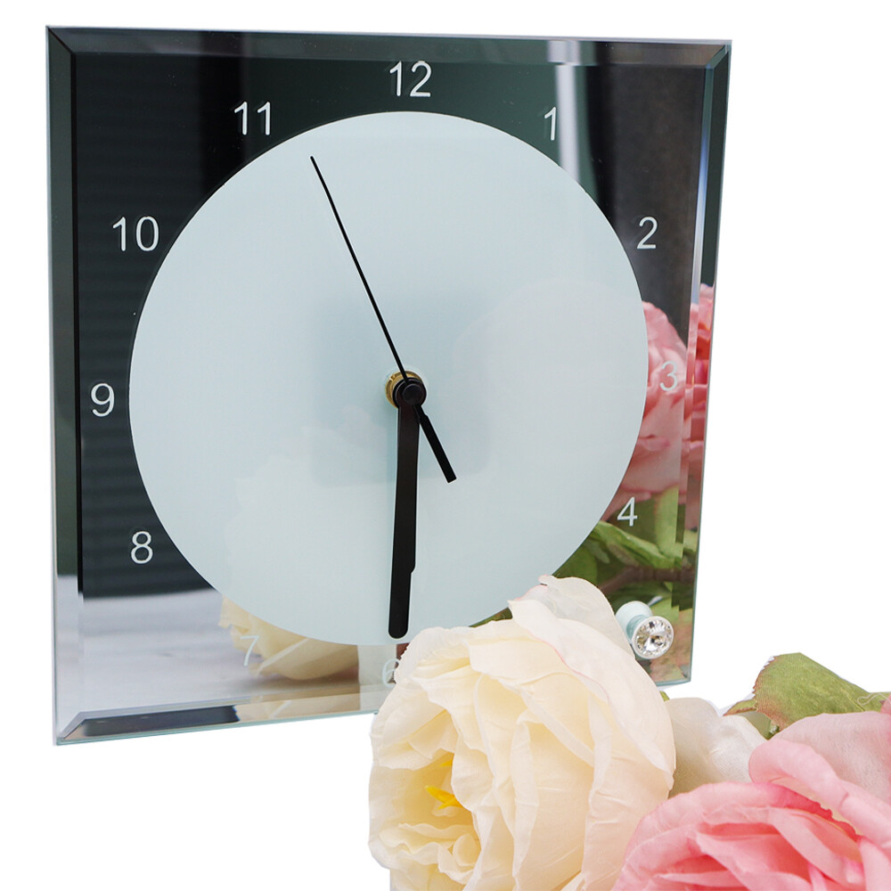 7.8″ x 7.8″ Sublimation Blank Mirror Edge Glass Photo Frame with Clock