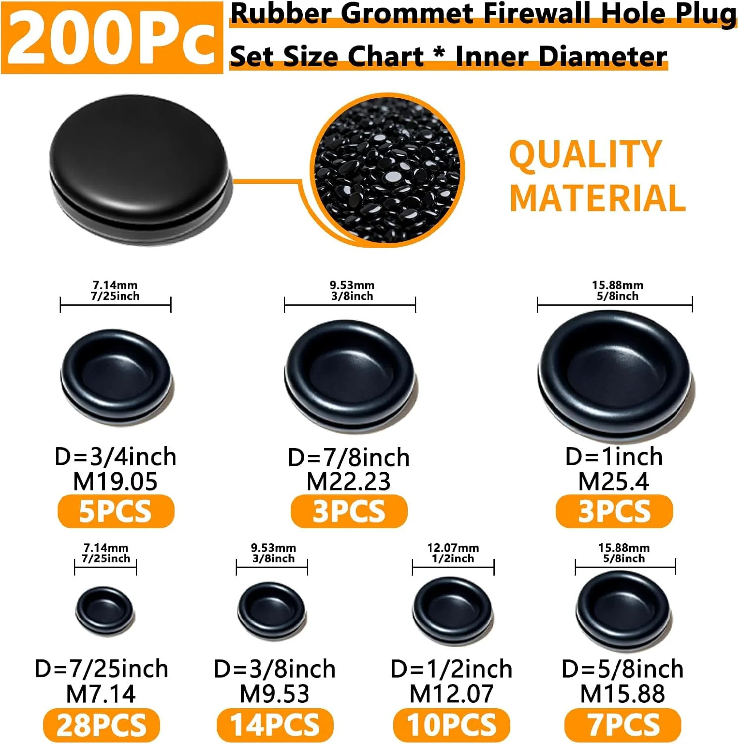 70 Piece Rubber Grommet Kit 7 Sizes Firewall Automotive Hole Plugs Grommets Set