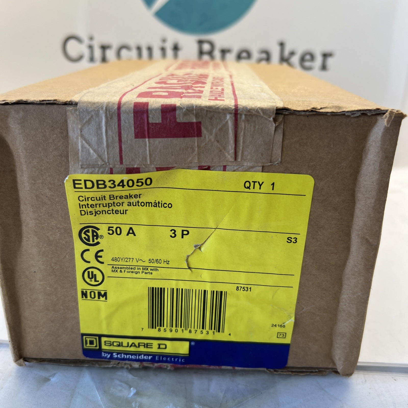 Square D EDB34050 3pole 50amp 480v circuit breaker New New box