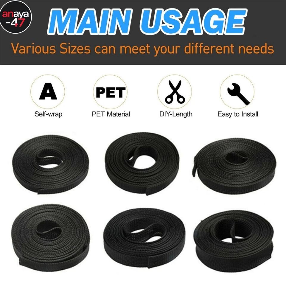 Split Braided Cable Sleeve 3MM-50MM Wire Loom Tubing Cable Management for PC Car