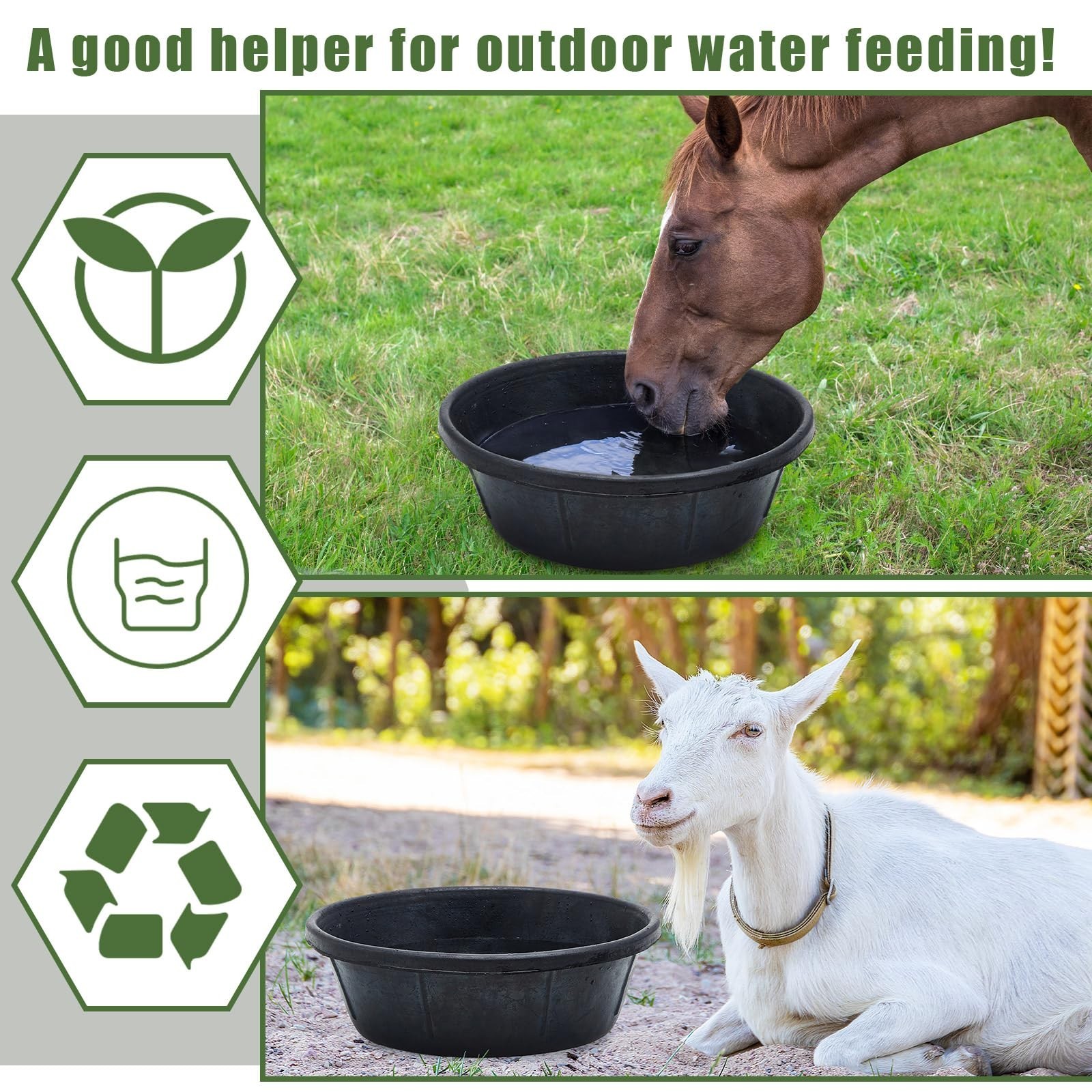 Sadnyy 5 Pcs Rubber Feeder Pan 8 Quart Rubber Feed Pan Large Utility Horse Fe…
