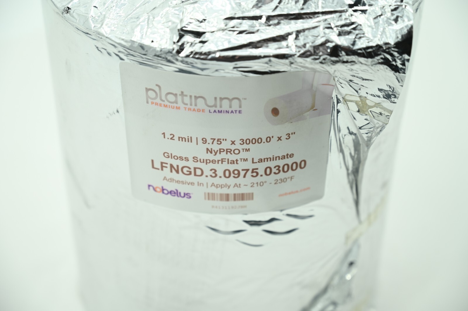 Nobelus Platinum NyPRO 1.2 mil 9.75″x3000’x3″ Gloss SuperFlat Laminate Roll