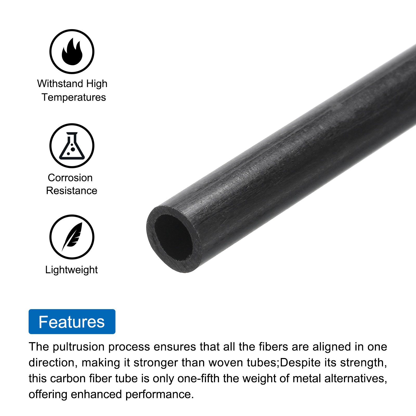 4 Pcs 4mm x 6mm x 500mm Carbon Fiber Tube Pultruded Carbon Fiber Tubing