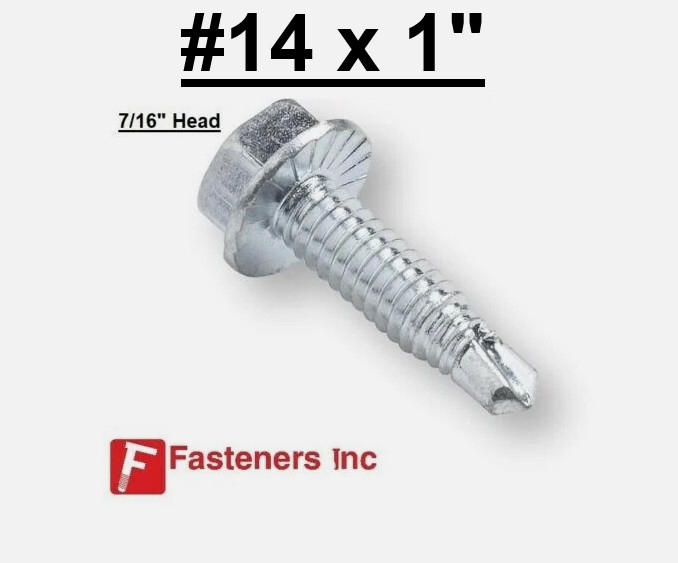 1/4″ (#14) x 1″ Hex Washer Head Self Drilling Tek Serrated Screw 7/16″ Dr.