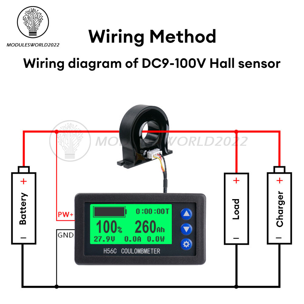 DC 9-100V 100A/400A Battery Level Monitor Hall Coulomb Meter Voltmeter Ammeter